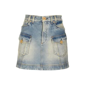BALMAIN Western High-Waist A-Line Denim Mini Skirt