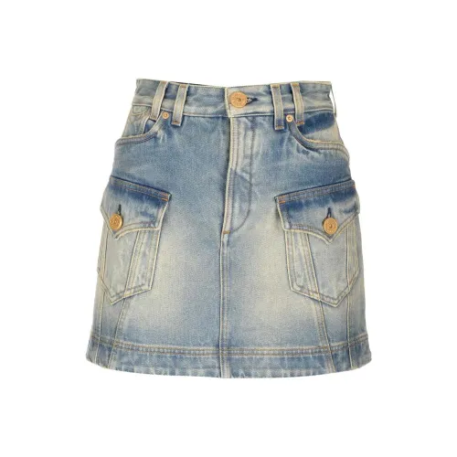 BALMAIN Western High-Waist A-Line Denim Mini Skirt
