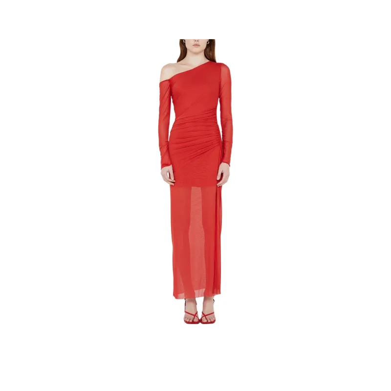 BEC+BRIDGE FAE ASYM LONG SLEEVE DRESS Long Sleeved Dresses Women's Rouge/Rouge Red-0