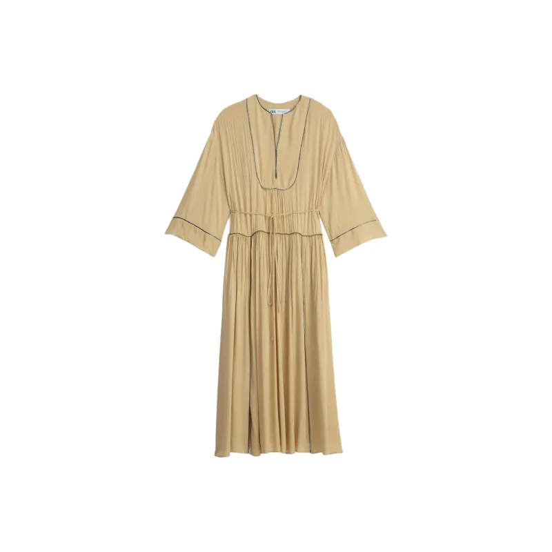 ZARA Long Sleeved Dress Women's Tan-0