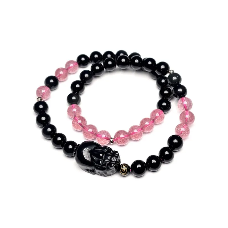MOUNTAINS AND MANS Natural Obsidian New Chinese Style Stackable Good Luck Beaded Bracelet Unisex-3