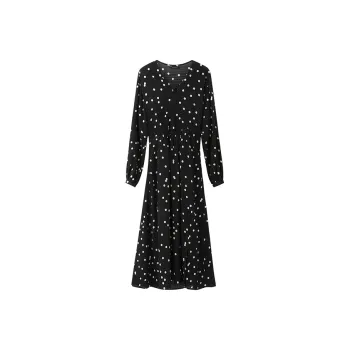 NINE WEST Long-Sleeved Dresses Women's Black Base With White Dots