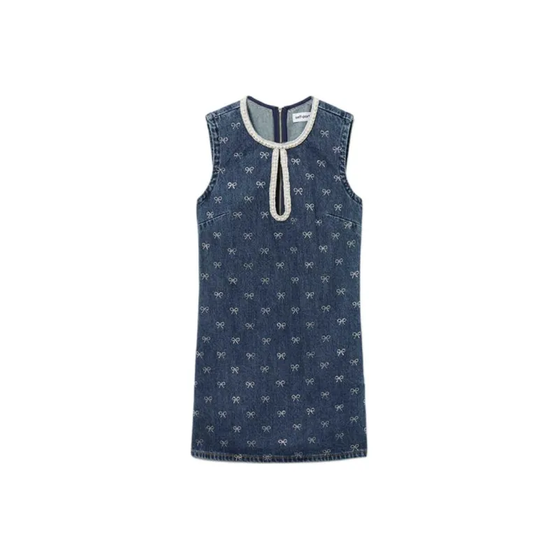 Self portrait Sleeveless Dress Women's Denim Blue-0