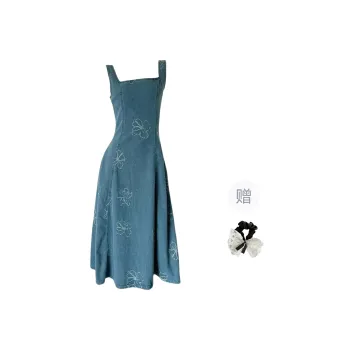 TUSHIFEI Sleeveless Dress Women's Blue+Hair Tie Comes With