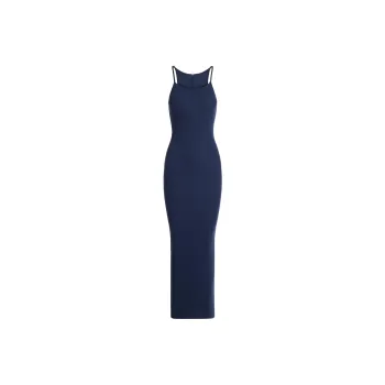 SKIMS SS25 COTTON RIB LONG CAMI DRESS Slip Dress Women's NAVY/Marine Blue