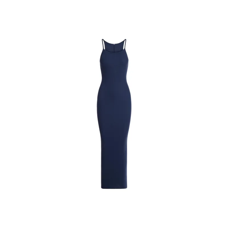 SKIMS SS25 COTTON RIB LONG CAMI DRESS Slip Dress Women's NAVY/Marine Blue-0