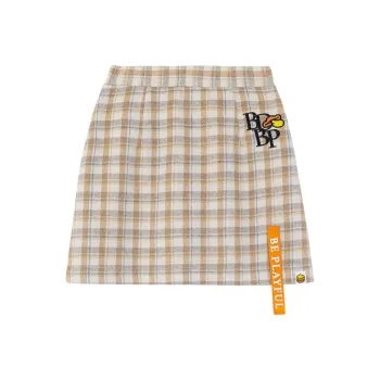 B.Duck Casual Long Skirts Women's Grid Pattern