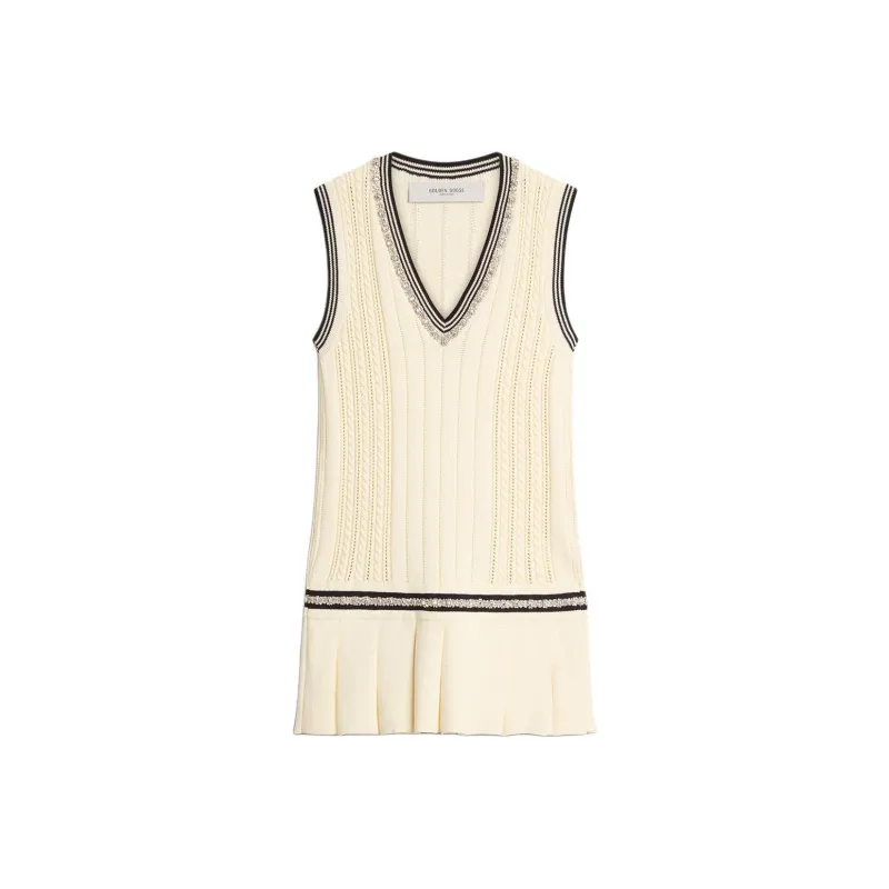 Golden Goose V Neck Embellished Pleated Varsity Dress-0