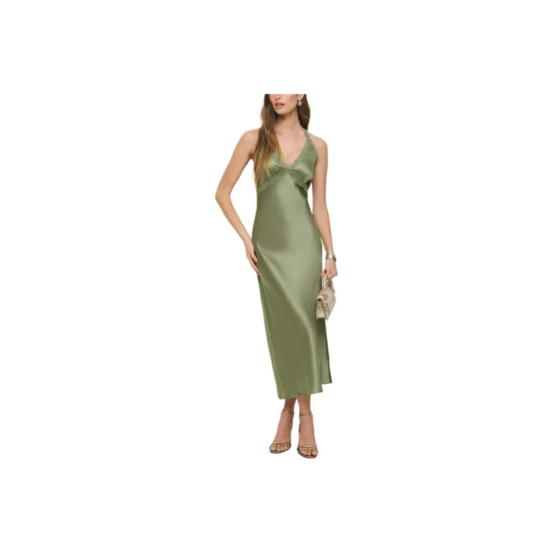 REFORMATION Nora Silk Dress Slip Dresses Women's Artichoke-0