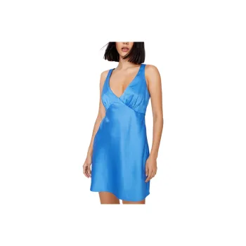 NASTY GAL Petite Crinkle Satin Mini Dress Sleeveless Dress Women's Blue