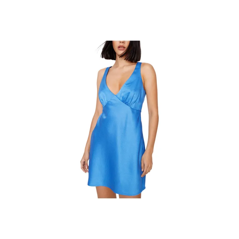 NASTY GAL Petite Crinkle Satin Mini Dress Sleeveless Dress Women's Blue-0
