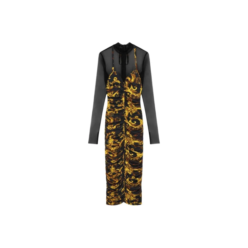 VERSACE JEANS COUTURE Barocco print Ruched Midi Dress-0