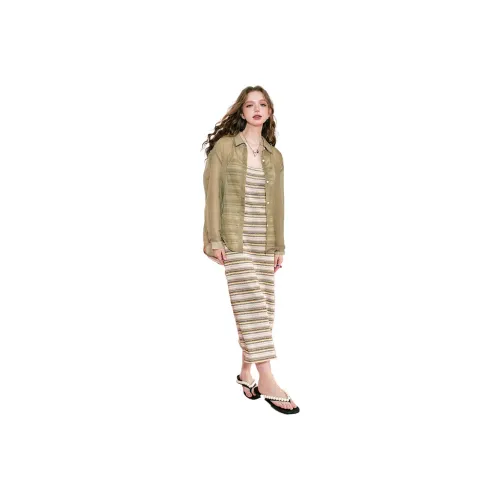 ELF SACK Two Piece Skirt Sets Women's Versatile Stripes