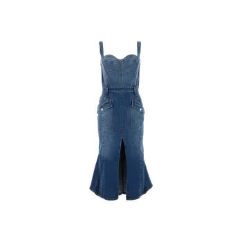 Alexander McQueen Kickback Sleeveless Denim Midi Dress