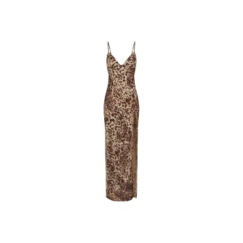 Skims X Dolce&Gabbana Silk Long Slip Dress Leopard