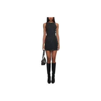 PRINCESS POLLY CHATTER BUCKLE SIDE DENIM MINI DRESS Sleeveless Dress Women's CHARCOAL/Charcoal Gray