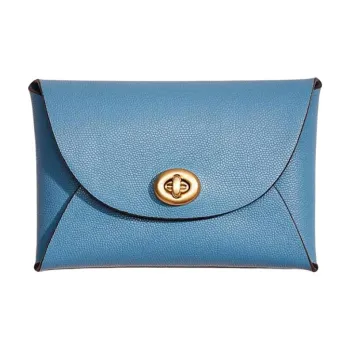 COACH Pouch Pebbled Leather Clutch Coin Purse Mini Women's Pacific Blue