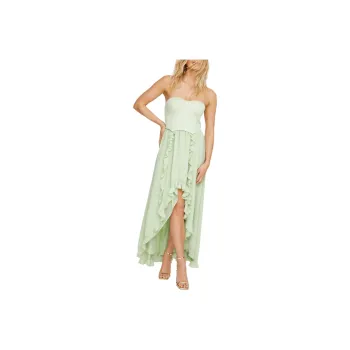 NASTY GAL Corset Bandeau Ruffle High Low Hem Maxi Dress Sleeveless Dress Women's Pistachio