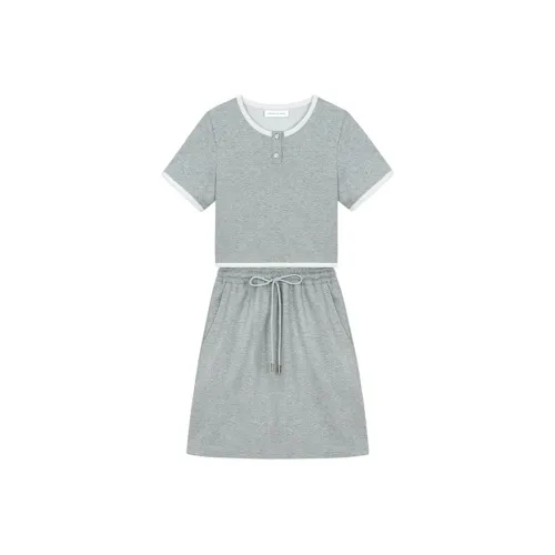 VEGA CHANG Two Piece Skirt Sets Women's Bamboo Gray