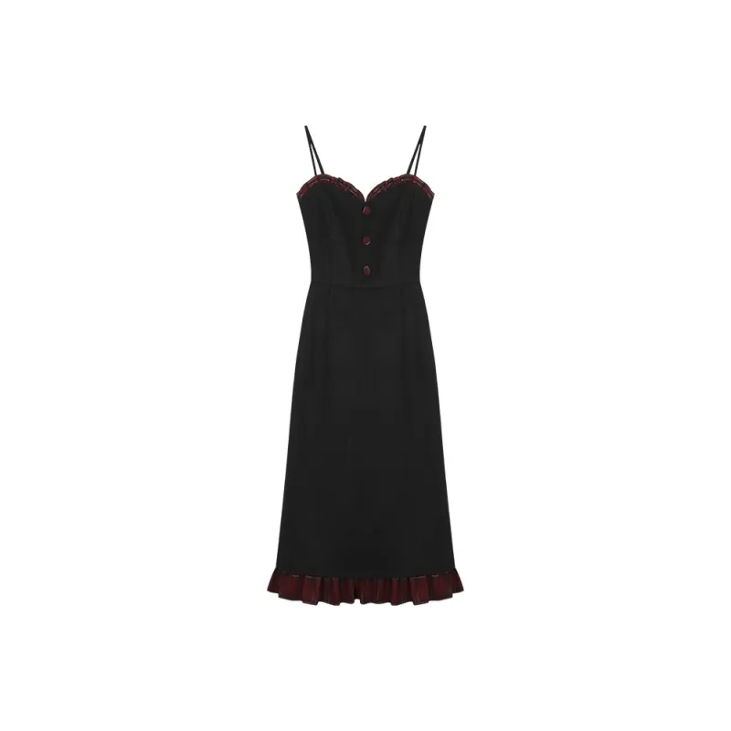 ANNIBUHUO Slip Dress Women's Black-3