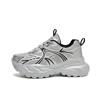 Binary Height Increasing Abrasion Resistant Breathable Low Top Chunky Sneakers Women's Silver
