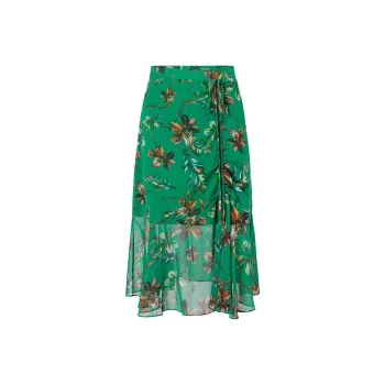 JZ Juzui Casual Long Skirts Women's Floral Emerald Green