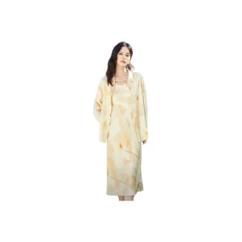 SENTUBILA Two Piece Skirt Sets Women's Apricot Base With Orange Blossom Print