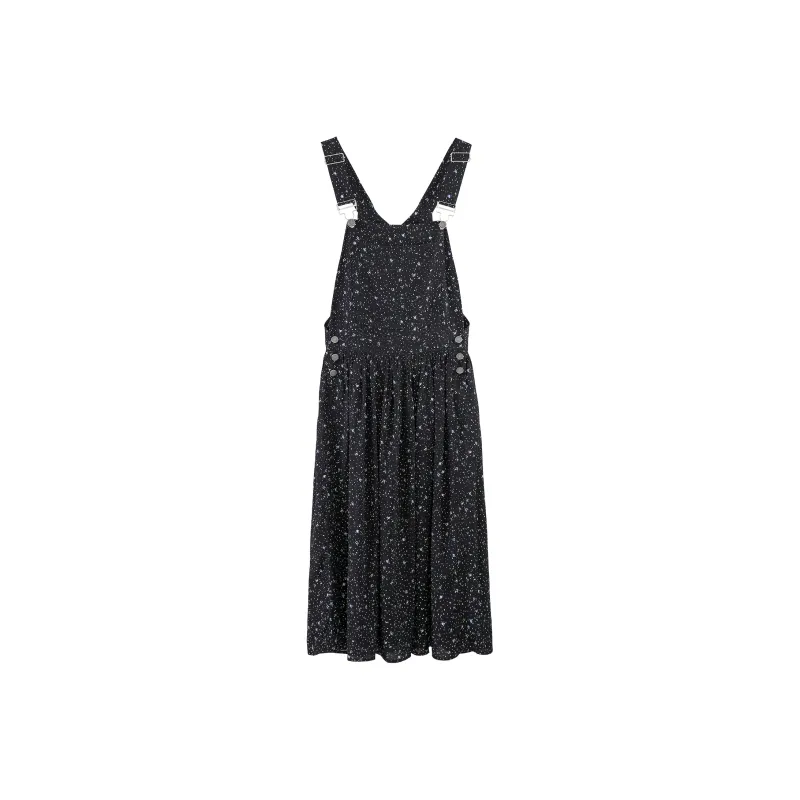 Fstudio Spring Korean Style Versatile Floral Fashion Bib & Brace Sleeveless Dress Women's Black-0