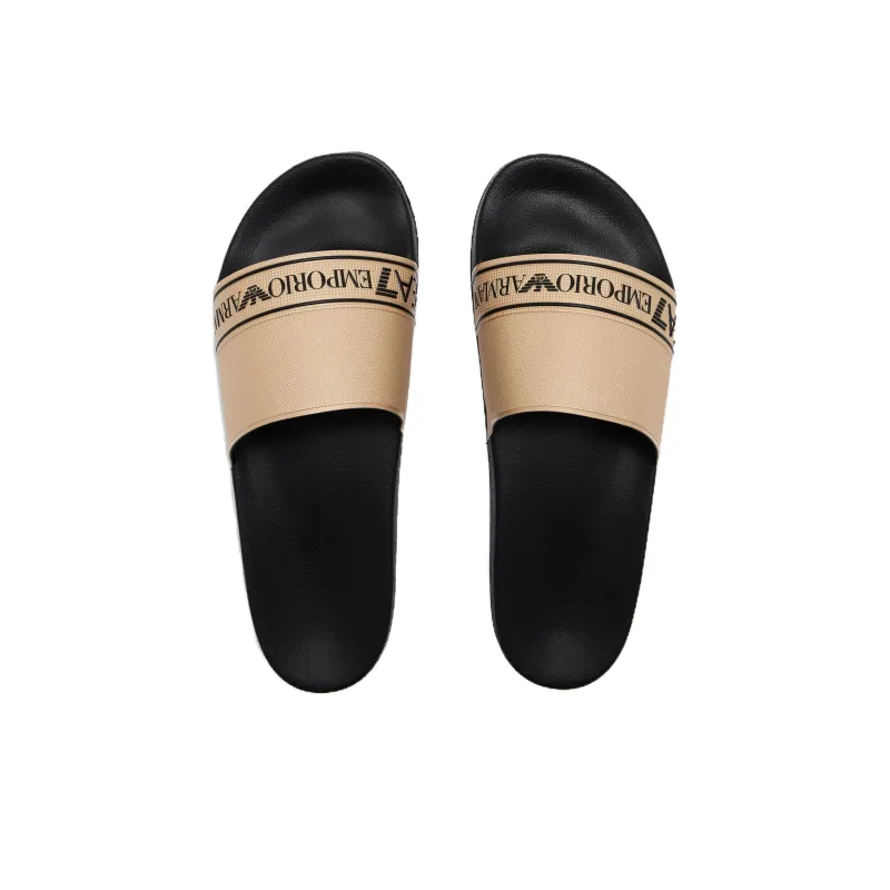 EMPORIO ARMANI EA7 Slide Slippers Unisex Black Gold-3