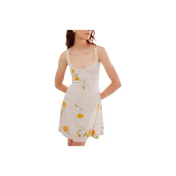 FREE PEOPLE Luisa Printed Mini Dress Slip Dresses Women's Tea Combo/Tea Brown Combo