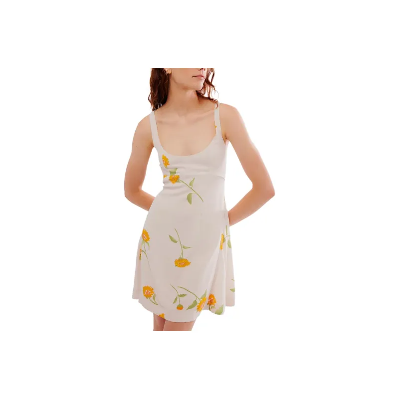 FREE PEOPLE Luisa Printed Mini Dress Slip Dresses Women's Tea Combo/Tea Brown Combo-0