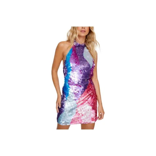 NASTY GAL Marble Sequin Embellished Halter Neck Mini Dress Sleeveless Dress Women's Multicolor