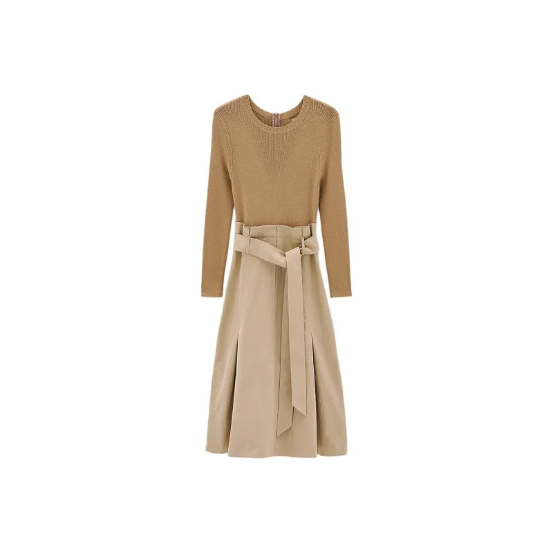 INSUN Long Sleeved Dress Women's Khaki-0