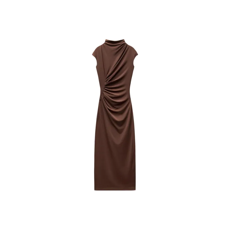 ZARA Sleeveless Dress Women's Brown-0