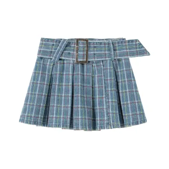 CHUU Casual Short Skirts Women's Blue Plaid