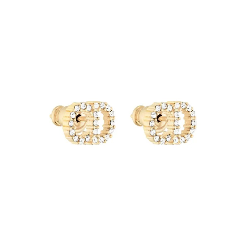 DIOR Artificial Crystal, Metal Stud Earrings Women's Gold-2