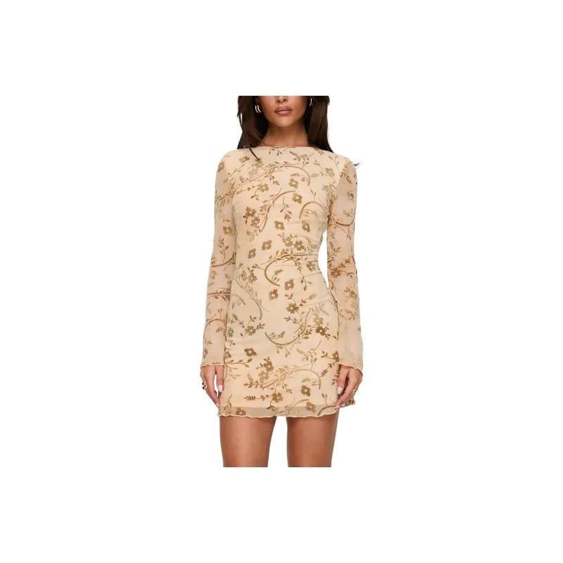 PRINCESS POLLY FOLKLORE LONG SLEEVE MINI DRESS Long Sleeved Dresses Women's CREAM/Cream-0