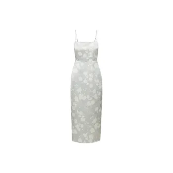 ARITZIA FW24 Wilfred Madelyn Satin Dress Slip Dresses Women's Chrome Gry Lt Brch/Gray Base Low Brown Print