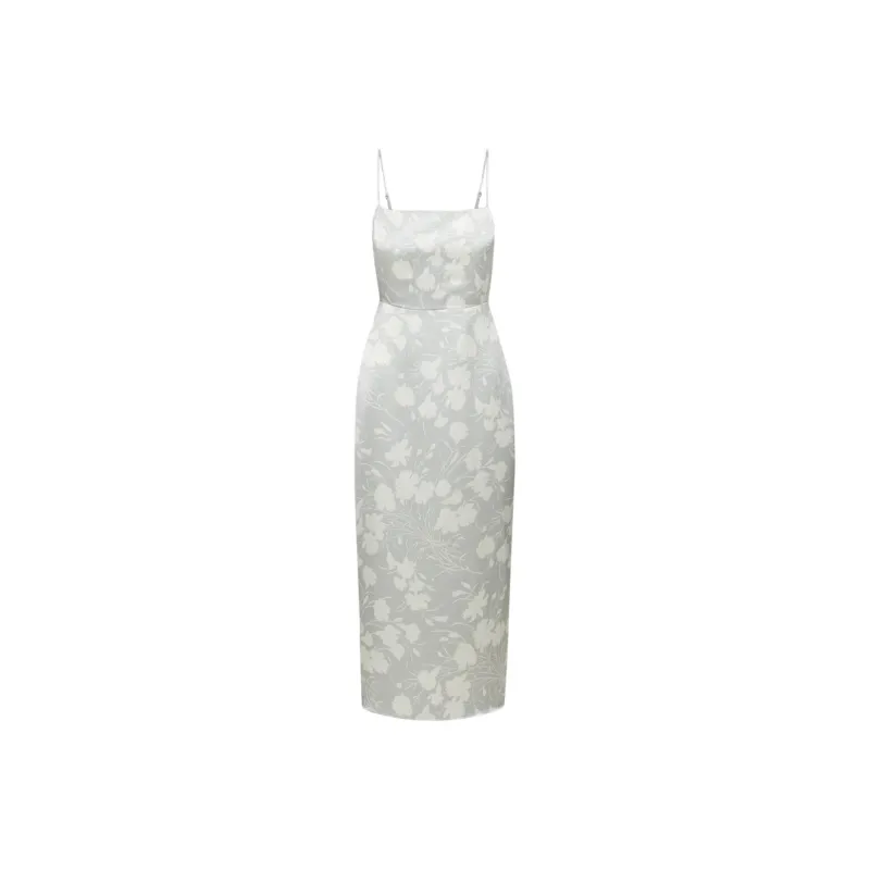 ARITZIA FW24 Wilfred Madelyn Satin Dress Slip Dresses Women's Chrome Gry Lt Brch/Gray Base Low Brown Print-0