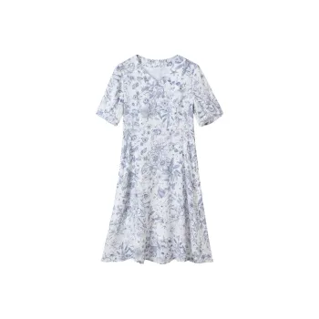 H YXIANG Short Sleeved Dresses Women's Blue Floral