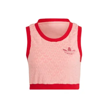 adidas SS22 Adicolor Heritage Now Monogram Crop Top Red