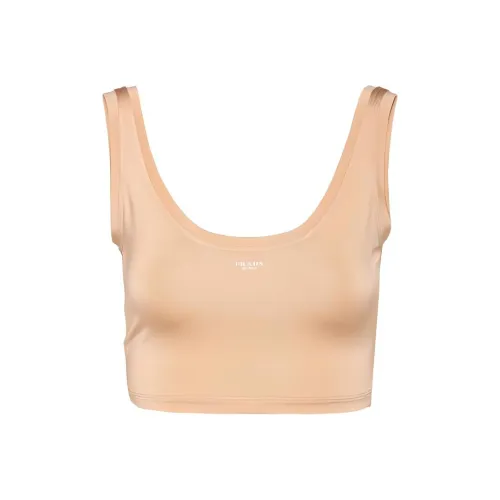 PRADA Logo Stamped Sleeveless Tank Top Beige