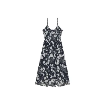 ARITZIA Wilfred Tuberose Dress Slip Dresses Women's Dark Night Nvy Lt Br/Black Background With White Print