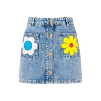 MOSCHINO Jeans Floral Patch Denim Mini Skirt