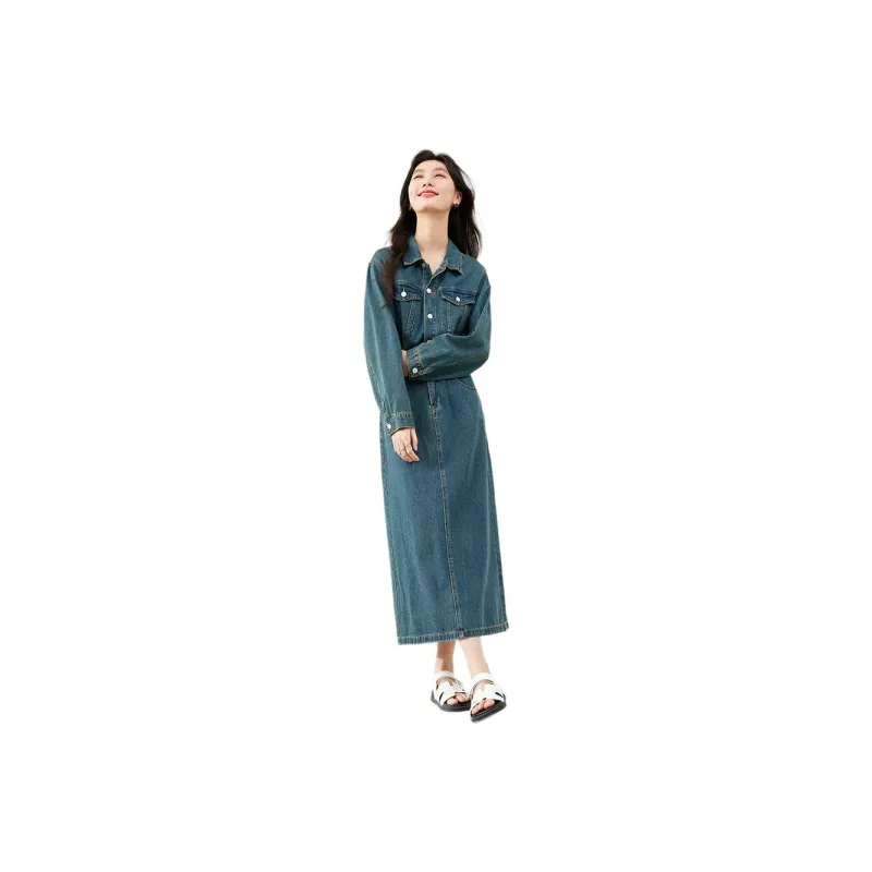 VIMLY Long Sleeved Dresses Women's Blue-0