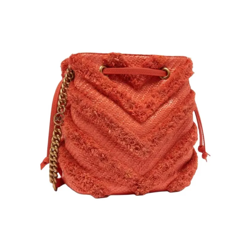 PINKO Cow Leather Bucket Bag, Shoulder Bag Women's Coral Red-1