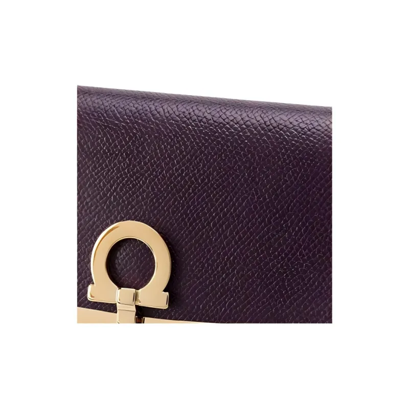 FERRAGAMO Cow Leather Wallet Shoulder Bag, Crossbody Bag Handbag Women's Purple-3