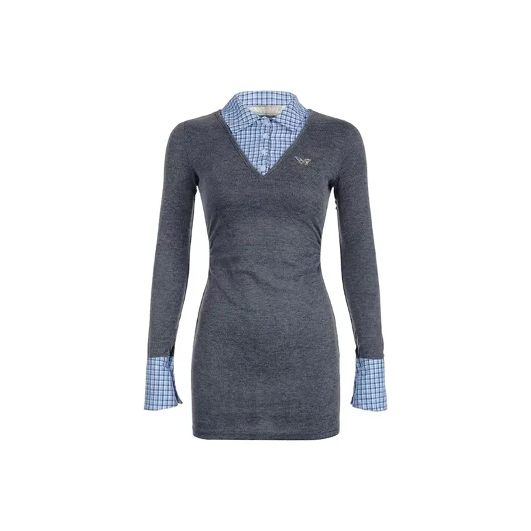 Zonibom Long Sleeved Dress Women's Dark Gray-0