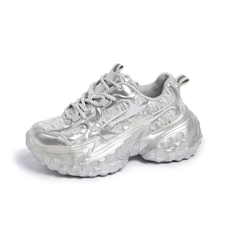 SUPEREDGE Slip Resistant And Abrasion Resistant Coverage Low Top Chunky Sneakers Women's Silver-0