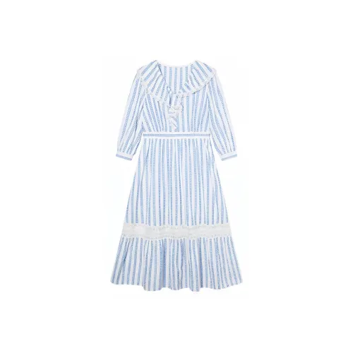 Pit Long-Sleeved Dresses Women's Blue Color Stripes